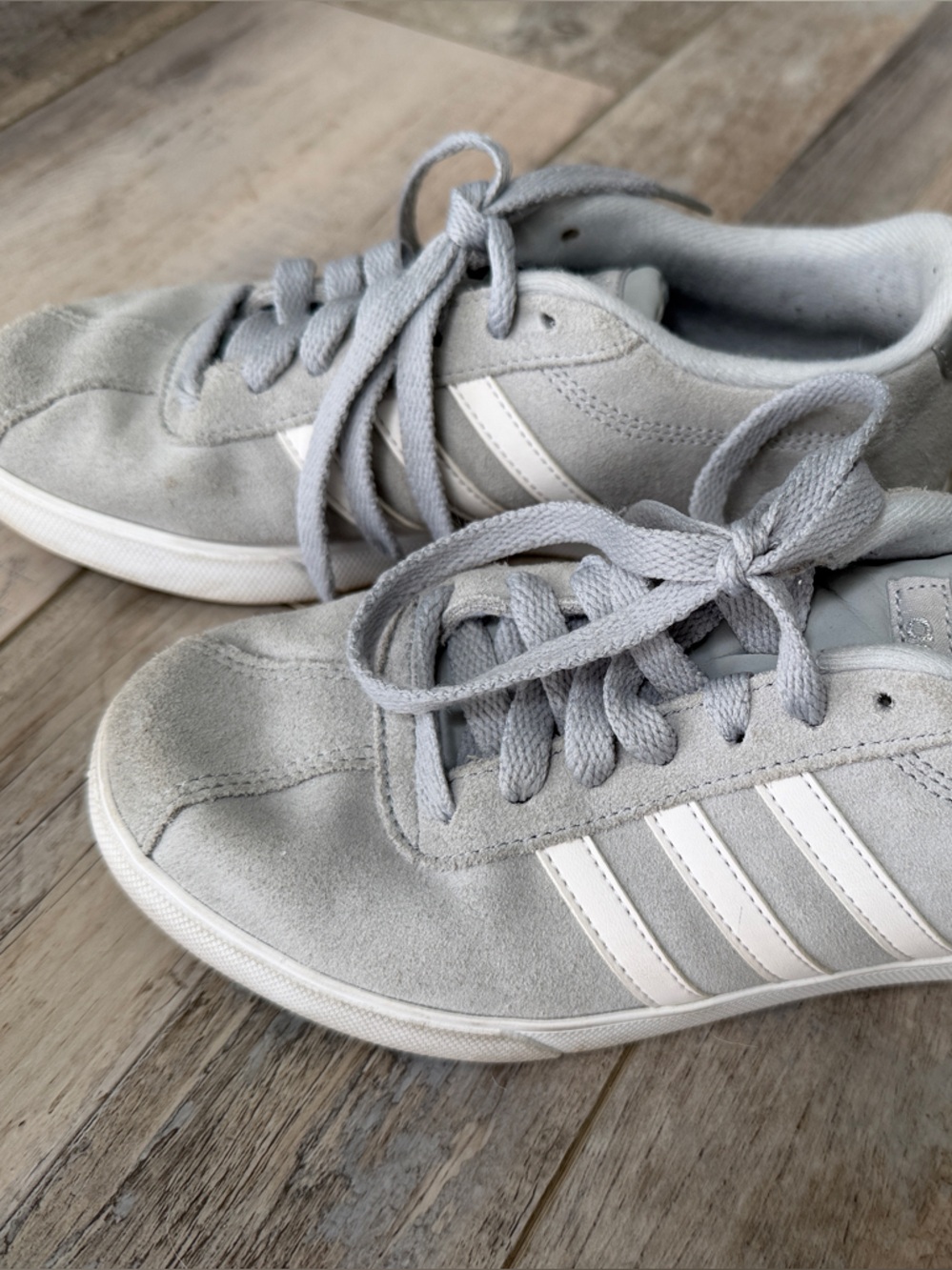 Adidas Neo Light Gray Suede Sneakers with White Stripes